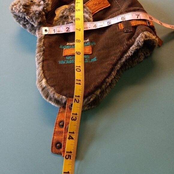 Corduroy Faux Fur Winter Aviator Hat Countrycore Grandpacore Vintage Style - Picture 5 of 7